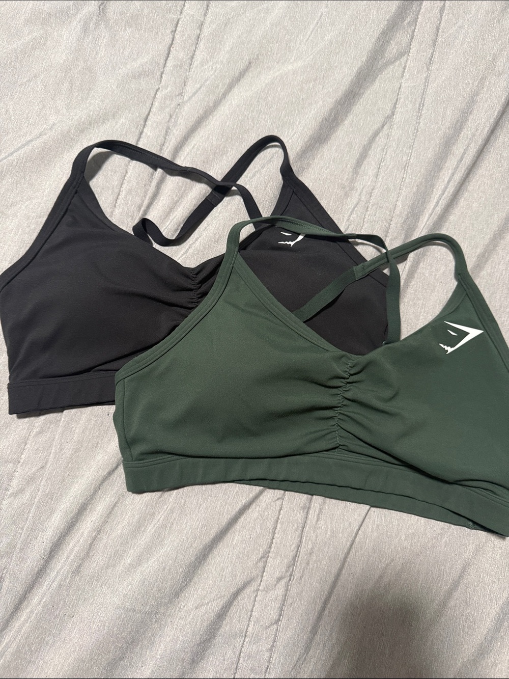 Gymshark Ruched Sports Bras - Black & Dark Green
